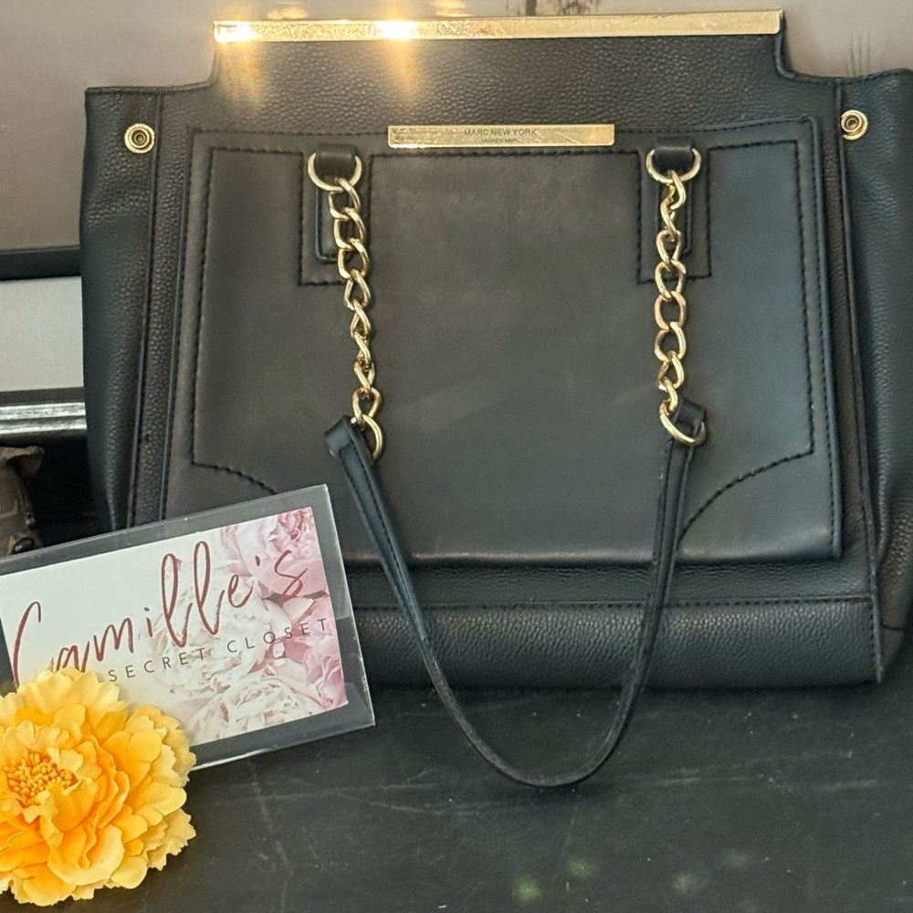 Marc New York Black Shoulder Bag with Gold Chain Trim